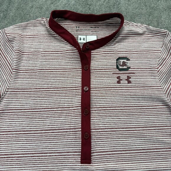 South Carolina Gamecocks Under Armour Women's M Polo Shirt Red Striped Blade - Picture 1 of 13